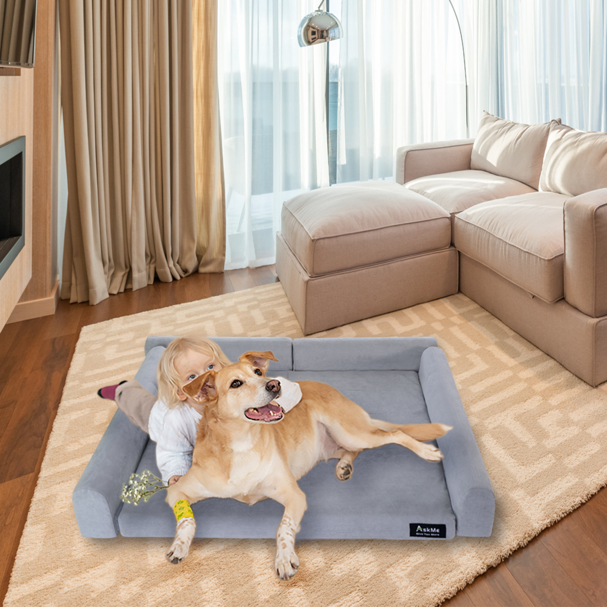 Tucker Murphy Pet Dog Beds For Large Dogs Orthopedic Dog Bed Double Waterproof Dog Bed With Removable Washable Cover And Bolster 2 Layer Upper Gel Memory Foam Pet Mat With Nonskid Bottom For